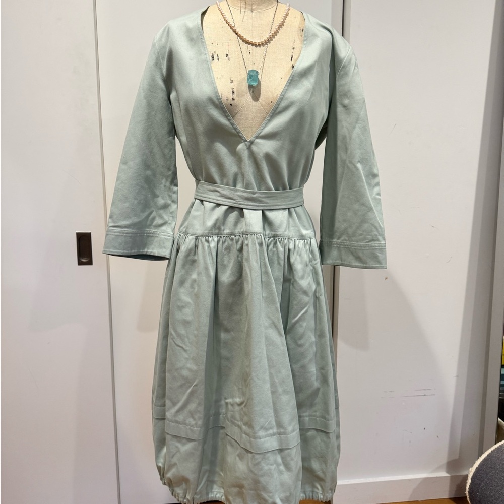 Women's Sage Green Tiered Drawstring Dress - Picture 6 of 10